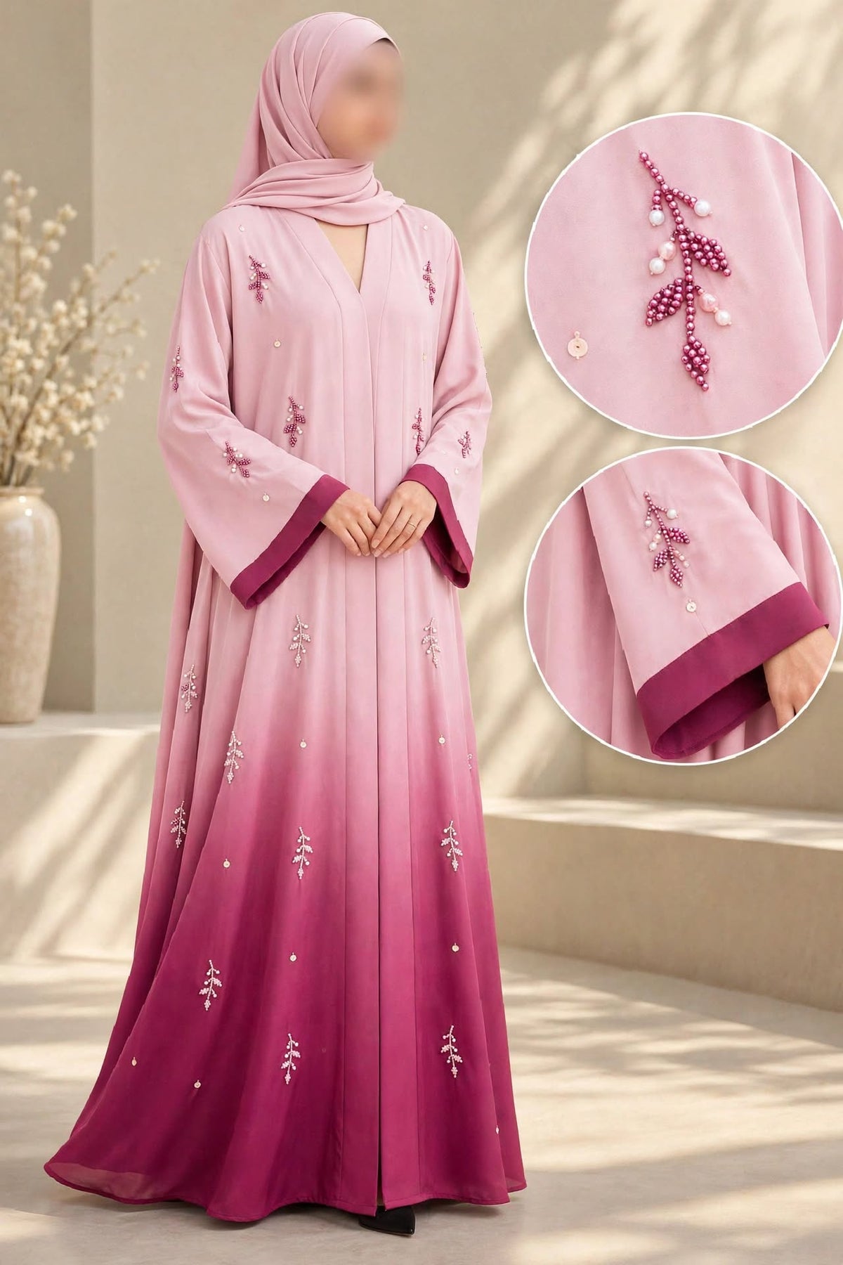 Trending Ulti Booti Flowers Cutdana Work Ombre Abaya | Abdanis