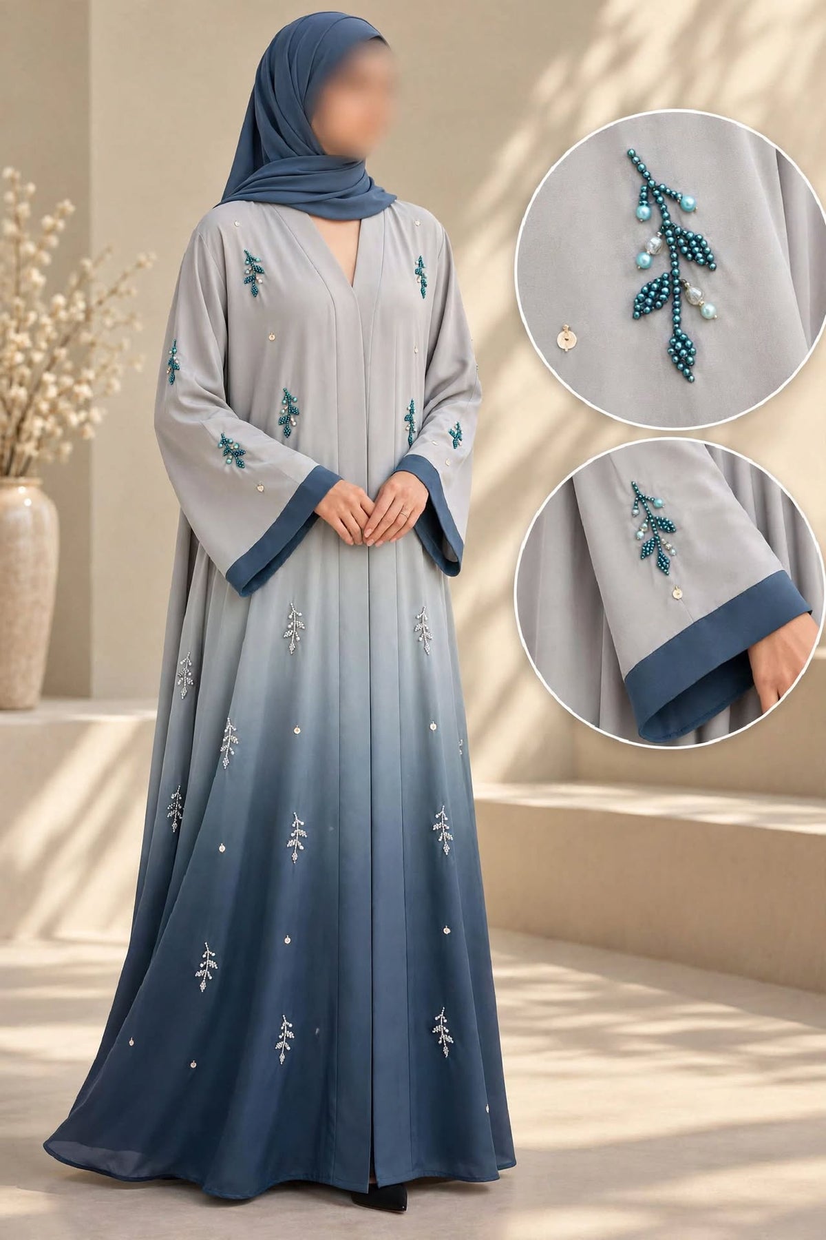 Trending Ulti Booti Flowers Cutdana Work Ombre Abaya | Abdanis