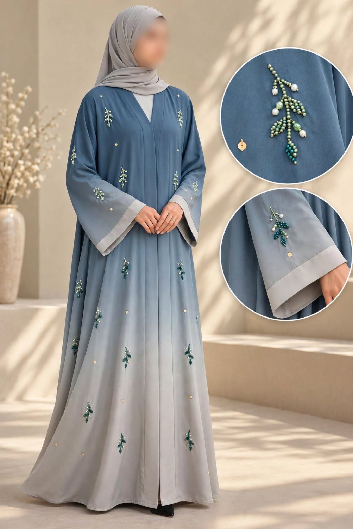 Trending Ulti Booti Flowers Cutdana Work Ombre Abaya | Abdanis