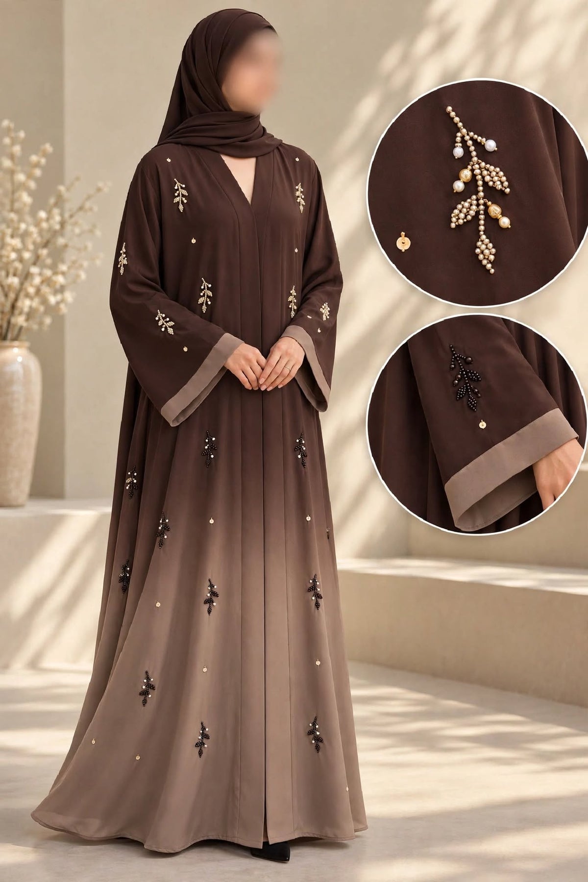 Trending Ulti Booti Flowers Cutdana Work Ombre Abaya | Abdanis