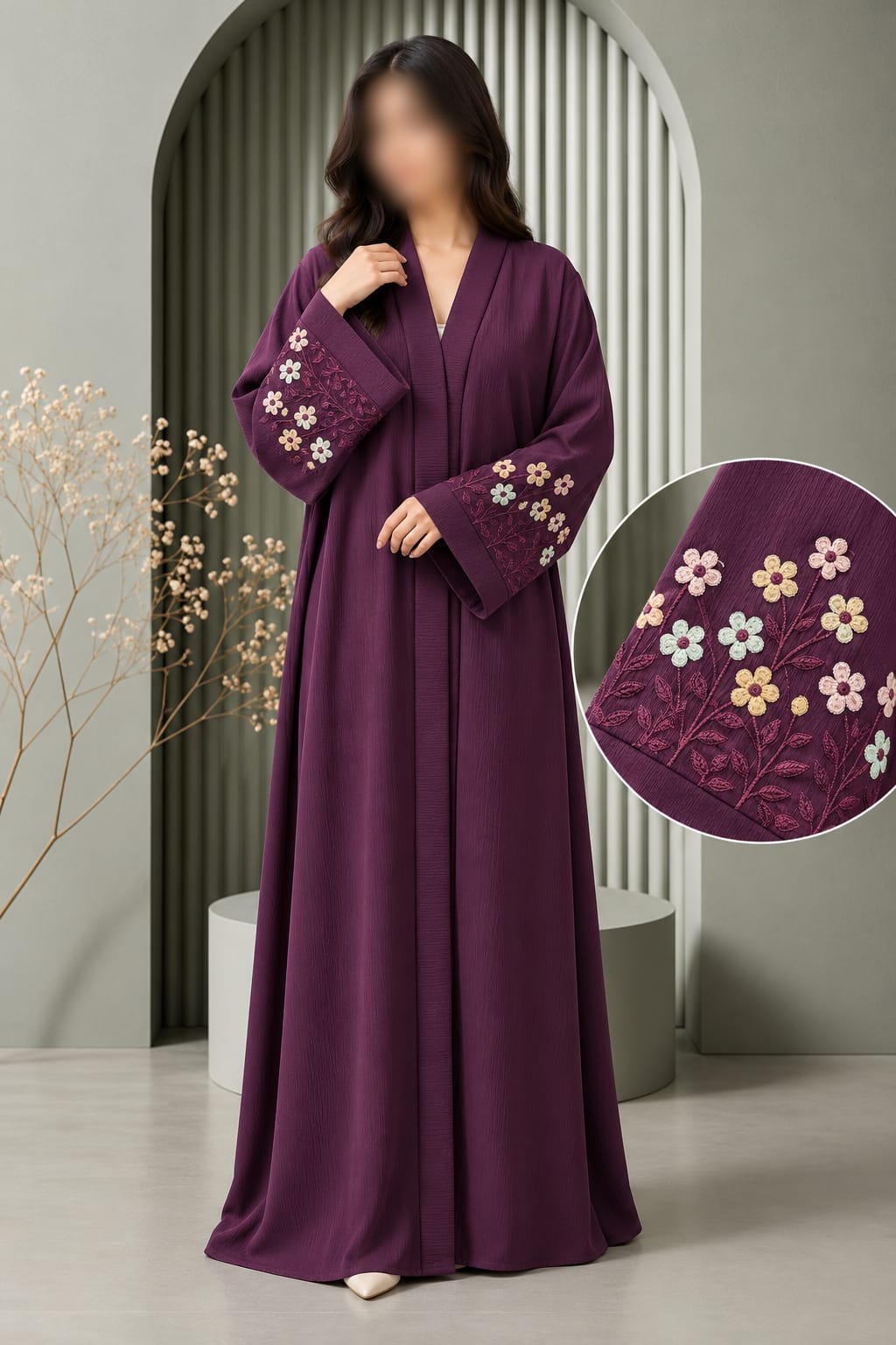Flowers Sleeve Embroidery Work Abaya | Abdanis