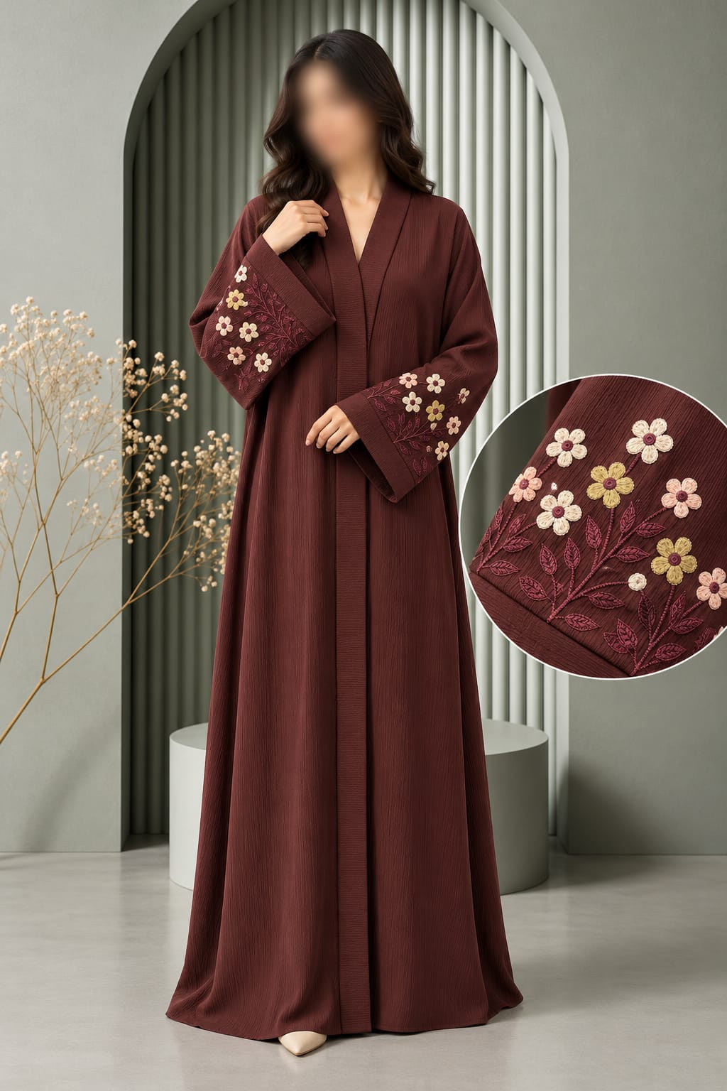 Flowers Sleeve Embroidery Work Abaya | Abdanis