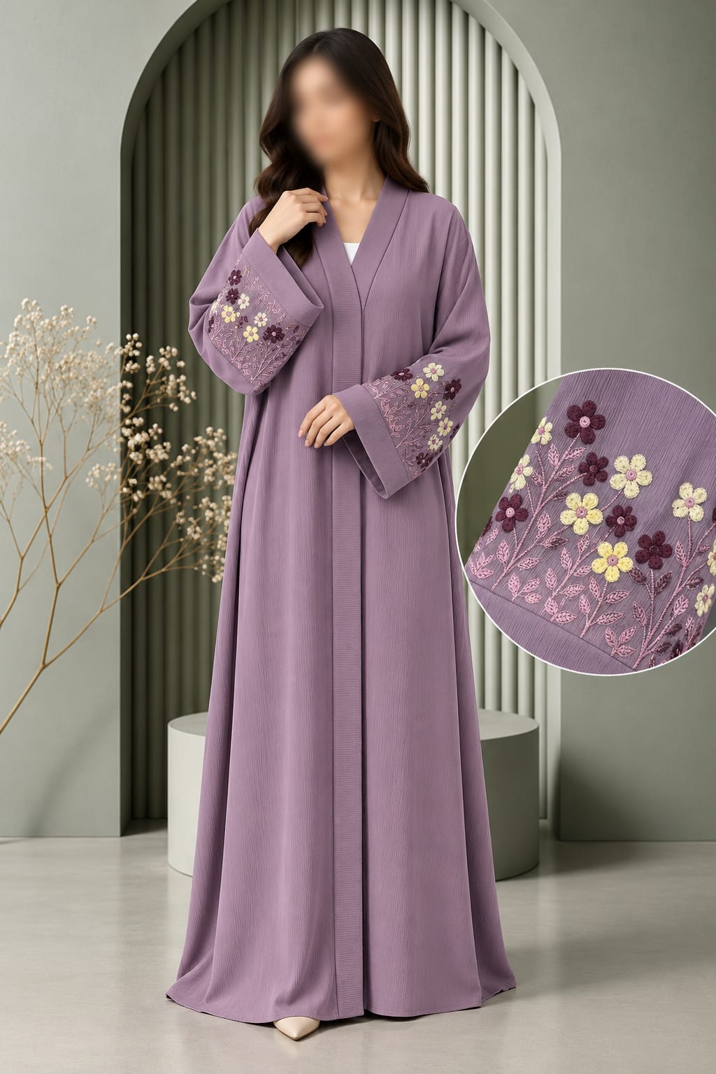 Flowers Sleeve Embroidery Work Abaya | Abdanis