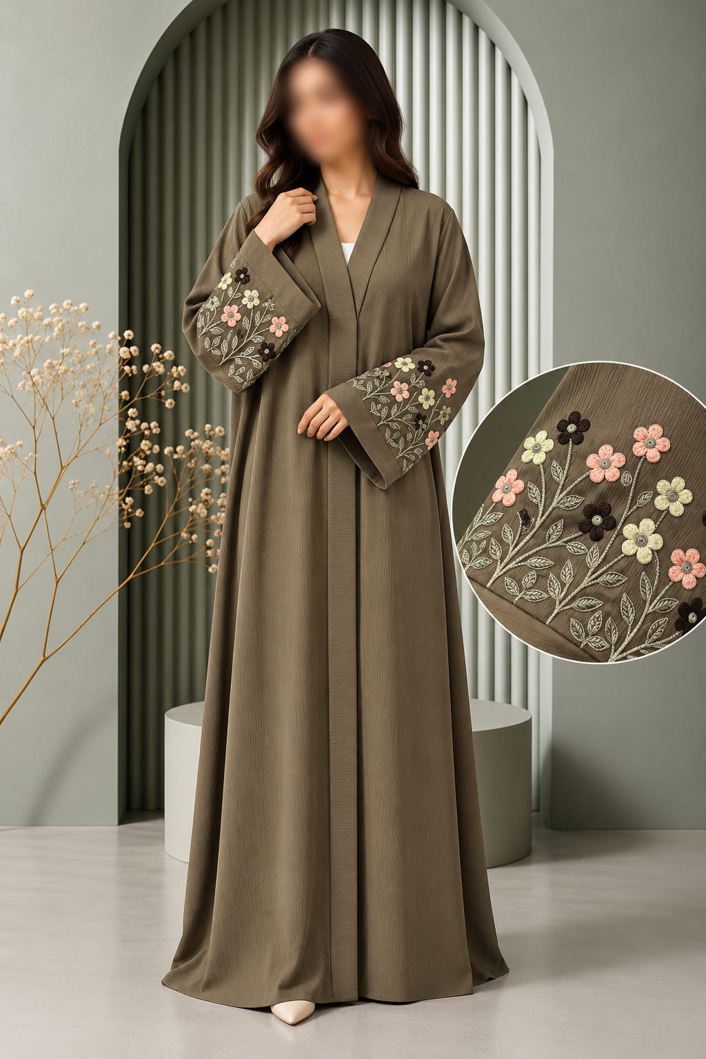 Flowers Sleeve Embroidery Work Abaya | Abdanis