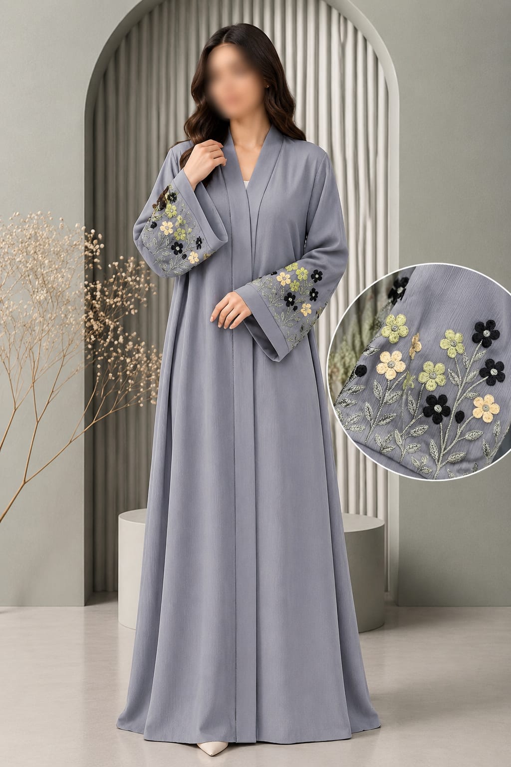 Flowers Sleeve Embroidery Work Abaya | Abdanis
