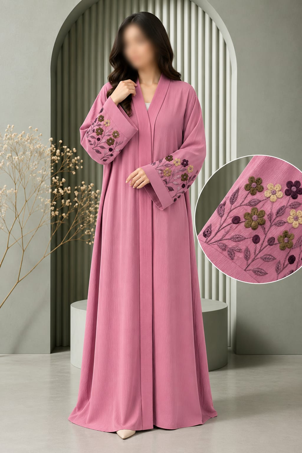 Flowers Sleeve Embroidery Work Abaya | Abdanis
