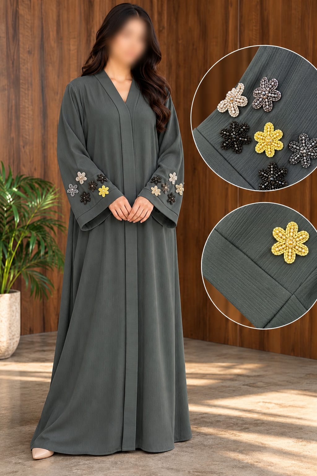 Noorulain Elegant Sleeves Floral Cut Dana Abaya