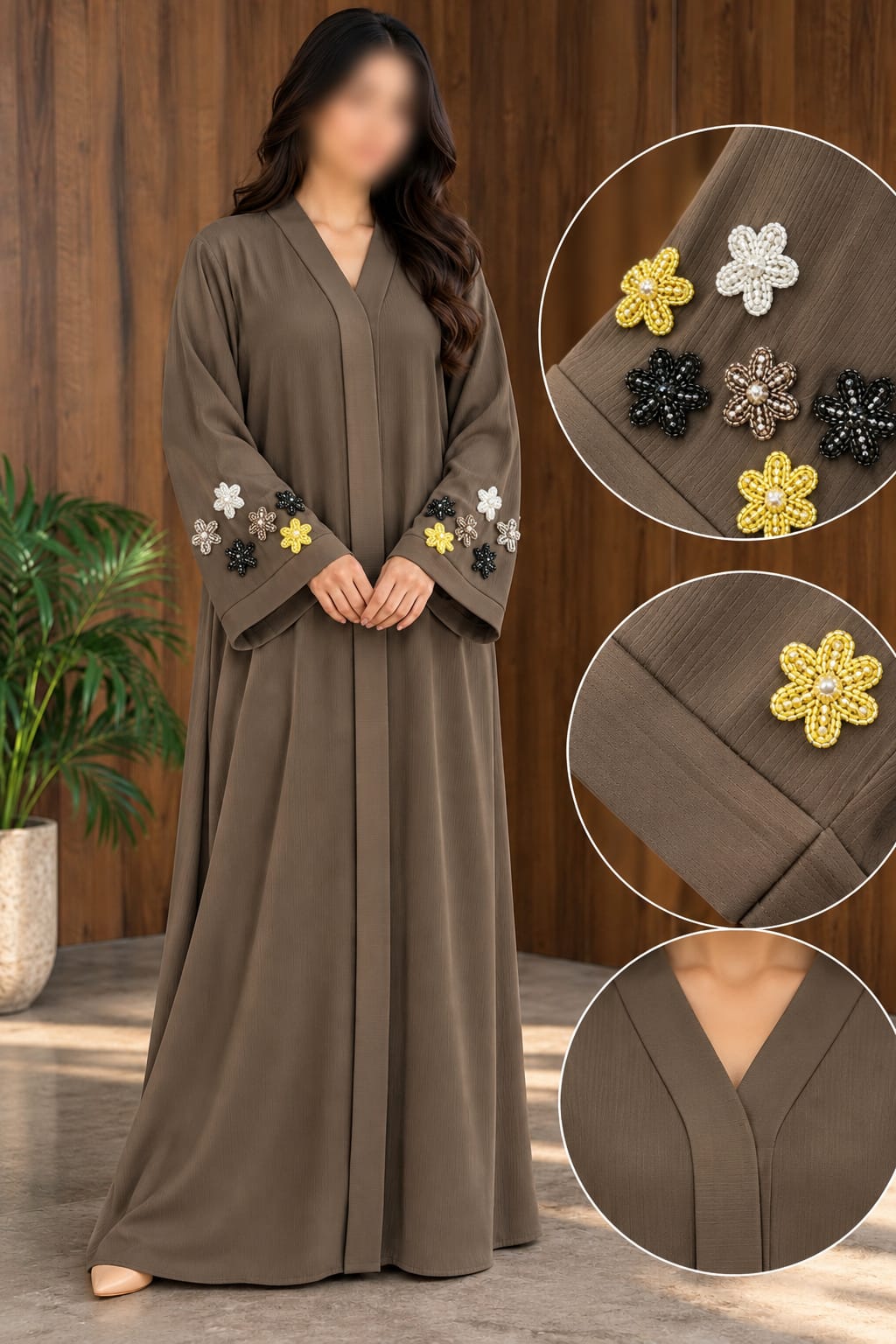 Noorulain Elegant Sleeves Floral Cut Dana Abaya