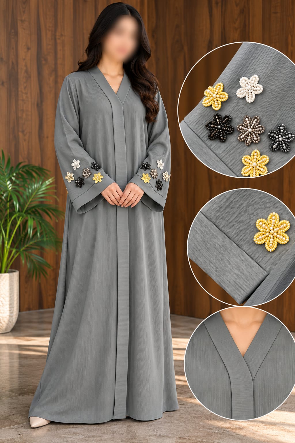 Noorulain Elegant Sleeves Floral Cut Dana Abaya