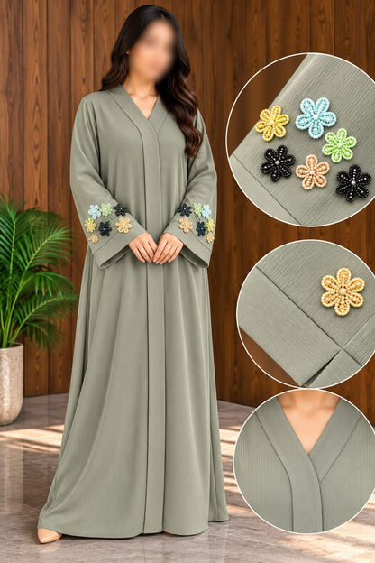 Noorulain Elegant Sleeves Floral Cut Dana Abaya