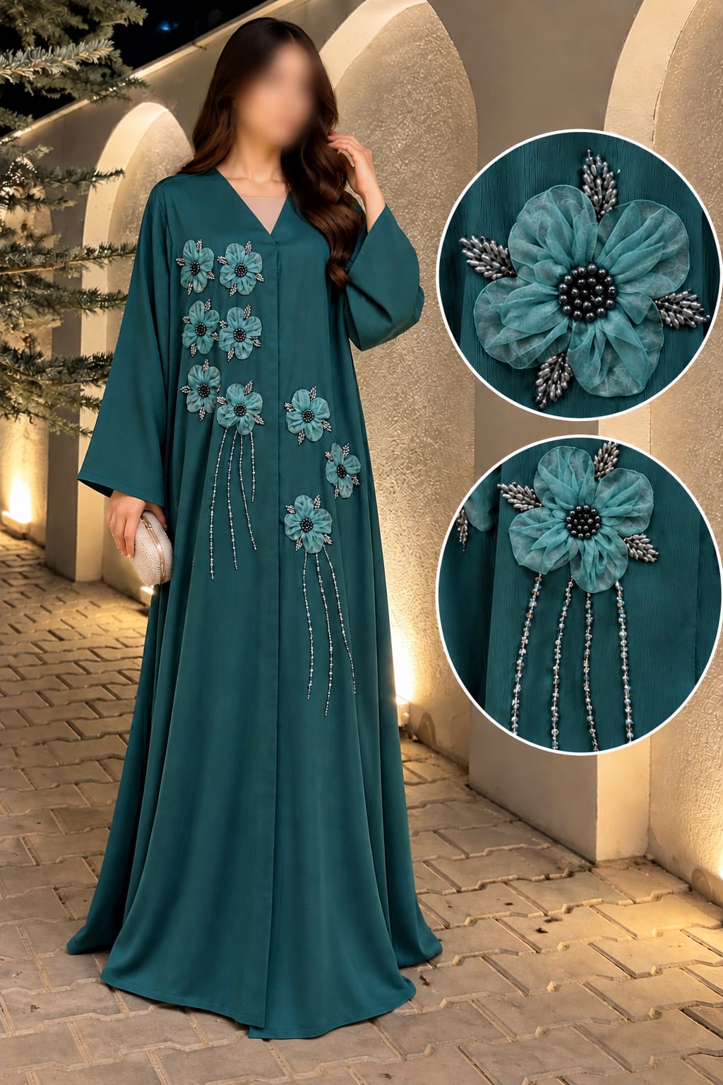 Flower Bunch Tissue Work Embroidered Abaya | Abdanis