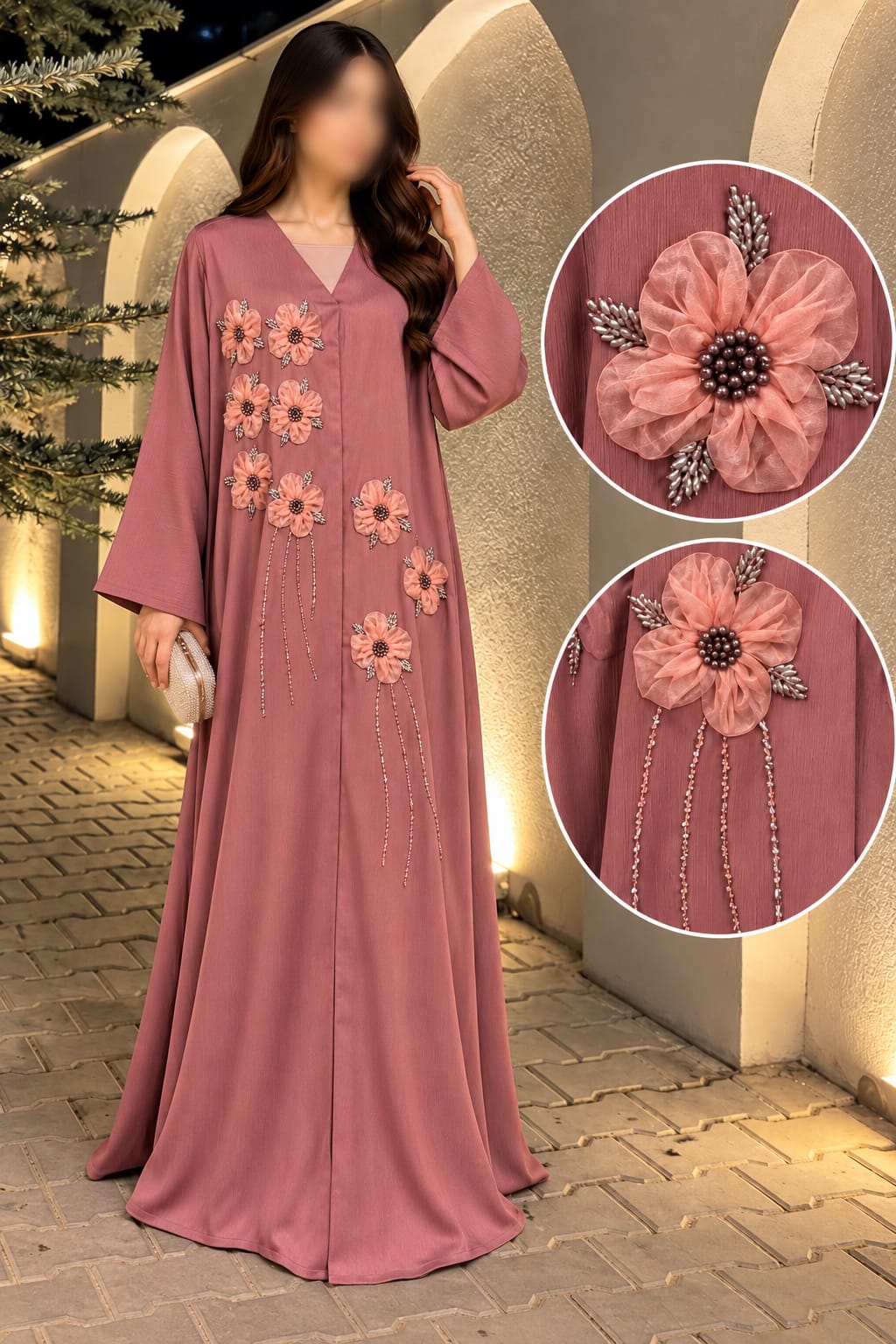 Flower Bunch Tissue Work Embroidered Abaya | Abdanis