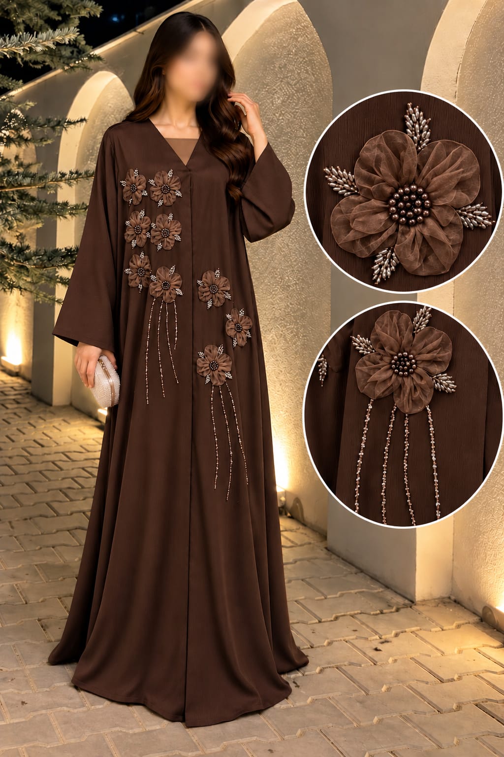 Flower Bunch Tissue Work Embroidered Abaya | Abdanis