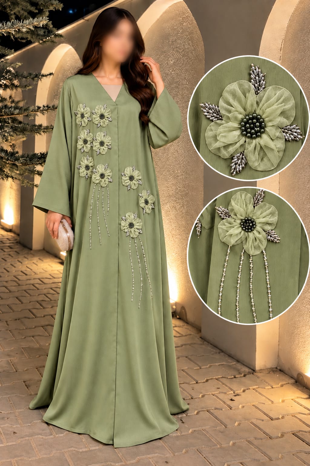 Flower Bunch Tissue Work Embroidered Abaya | Abdanis