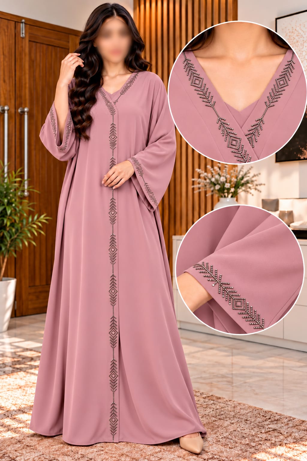 Khushbu Maxi Abaya Elegant Stone-Line Abaya – Wide Sleeve Collection | Abdanis