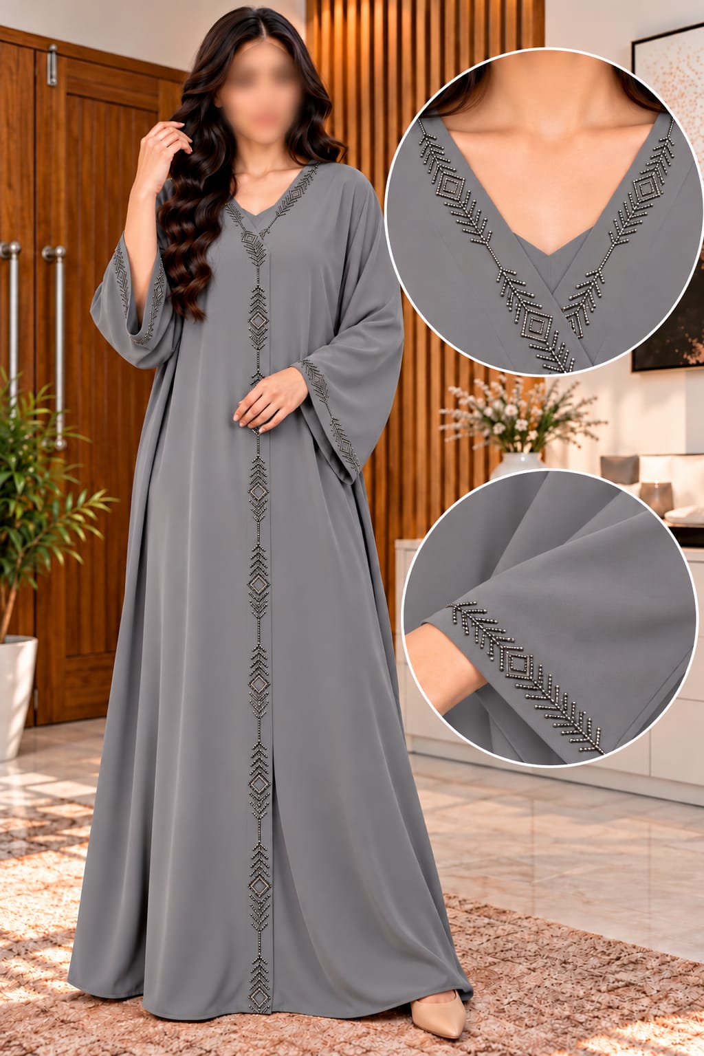Khushbu Maxi Abaya Elegant Stone-Line Abaya – Wide Sleeve Collection | Abdanis