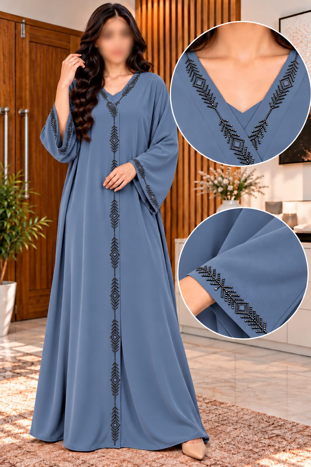 Khushbu Maxi Abaya Elegant Stone-Line Abaya – Wide Sleeve Collection | Abdanis