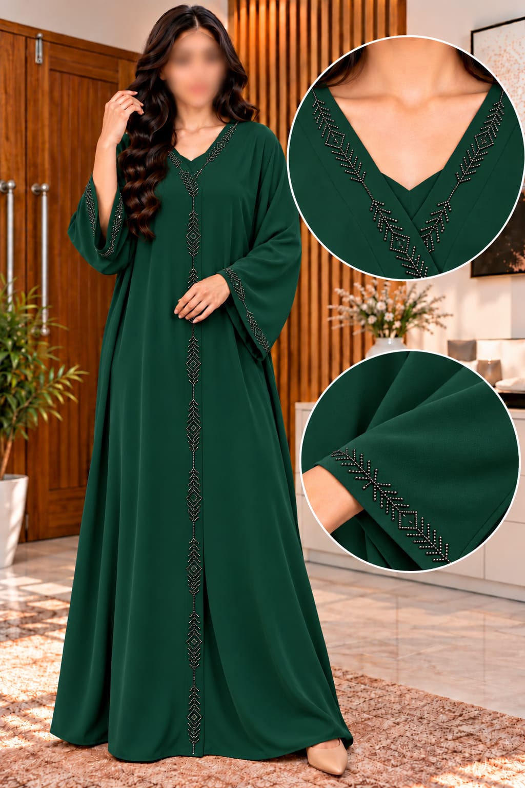 Khushbu Maxi Abaya Elegant Stone-Line Abaya – Wide Sleeve Collection | Abdanis