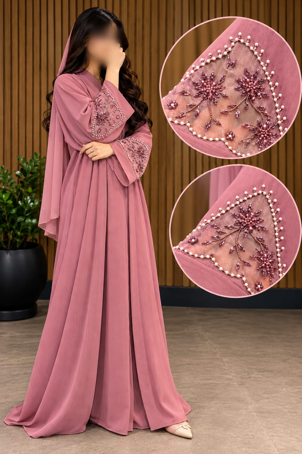 WAJHA ABAYA ORGANZA LEAF CUTDANA WORK ABAYA DESIGNER | ABDANIS