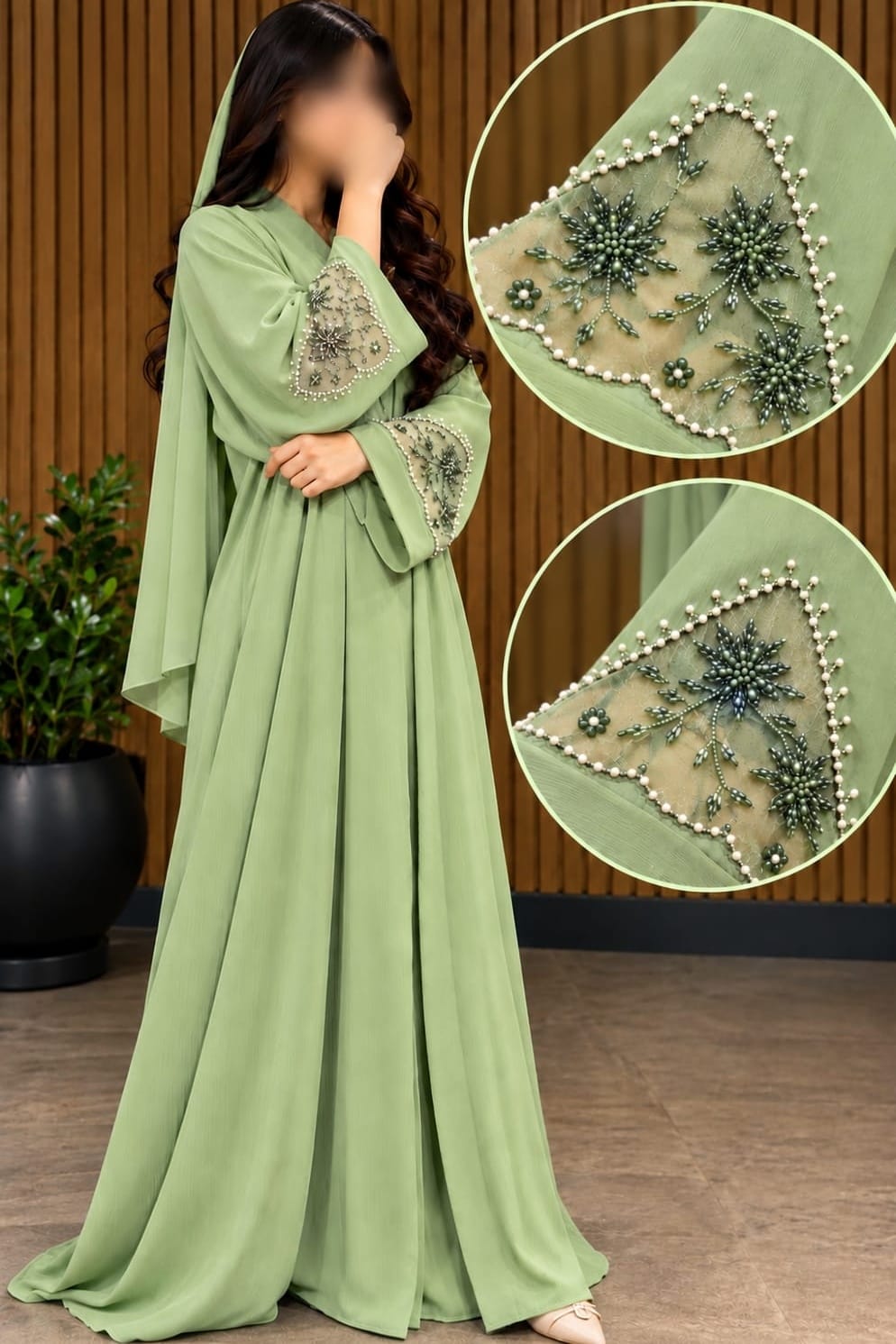 WAJHA ABAYA ORGANZA LEAF CUTDANA WORK ABAYA DESIGNER | ABDANIS