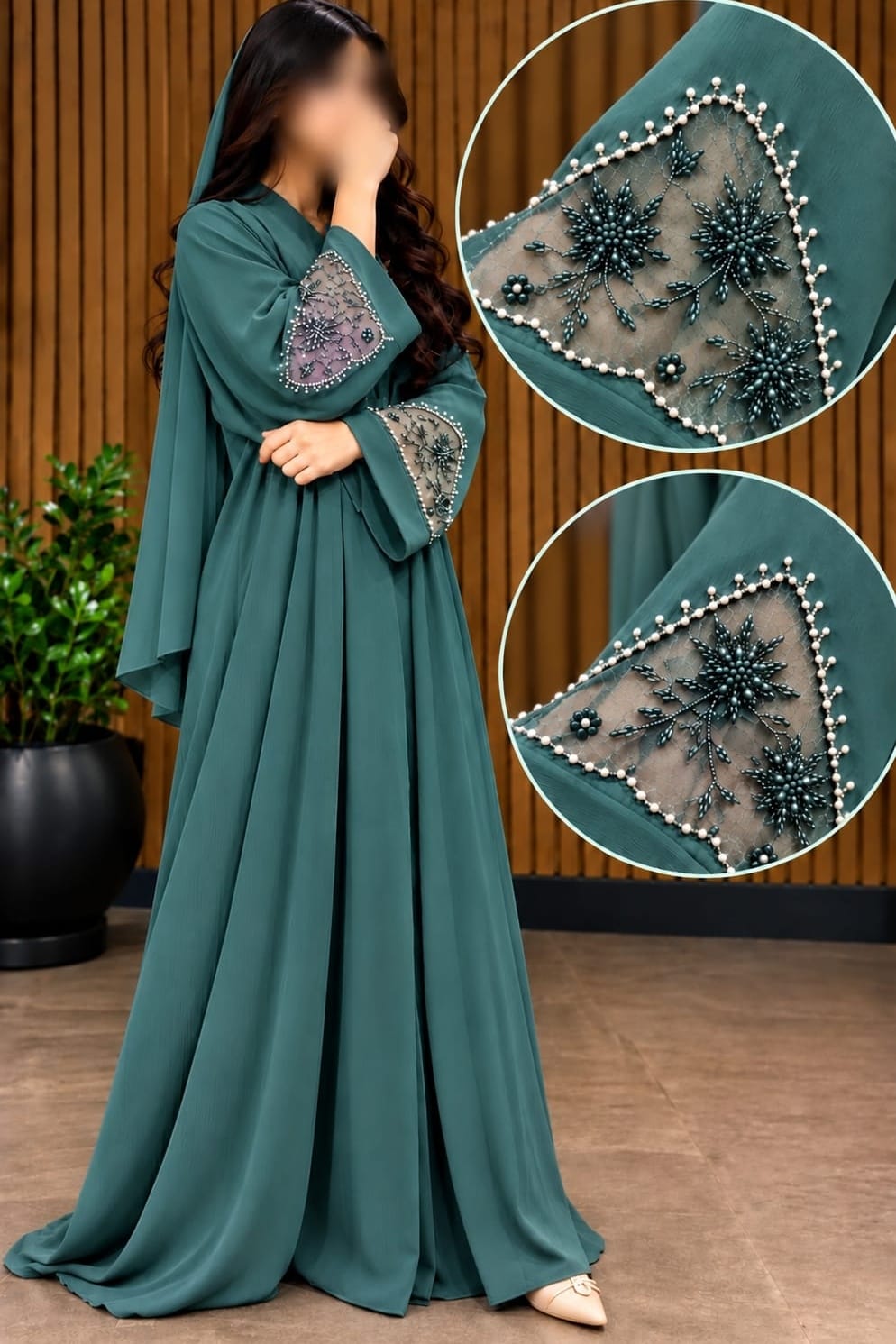 WAJHA ABAYA ORGANZA LEAF CUTDANA WORK ABAYA DESIGNER | ABDANIS