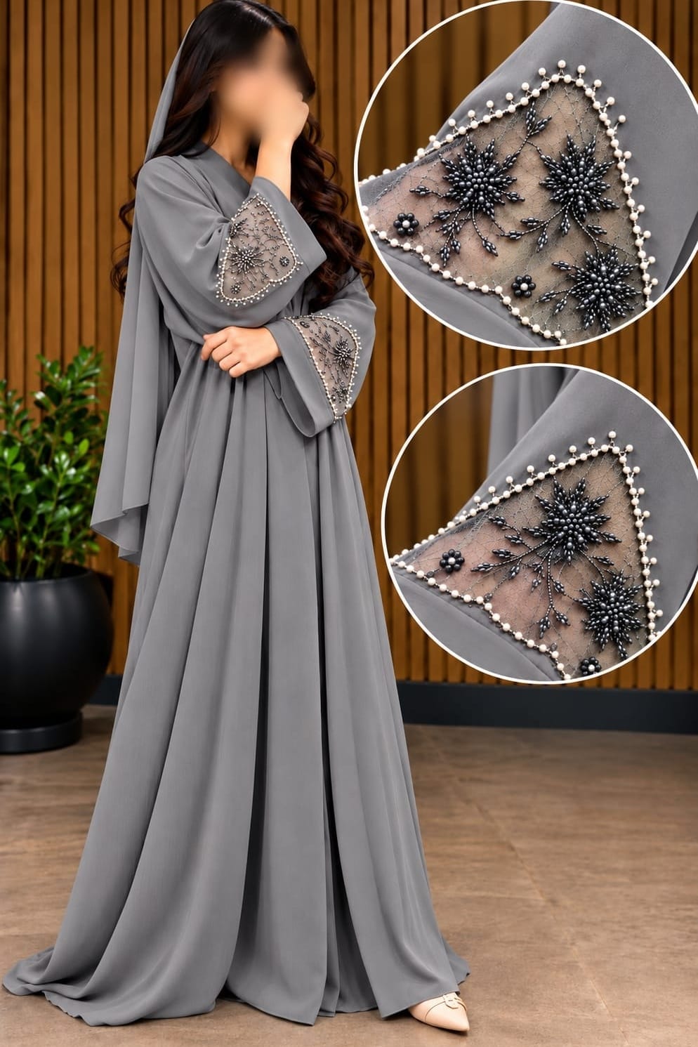 WAJHA ABAYA ORGANZA LEAF CUTDANA WORK ABAYA DESIGNER | ABDANIS