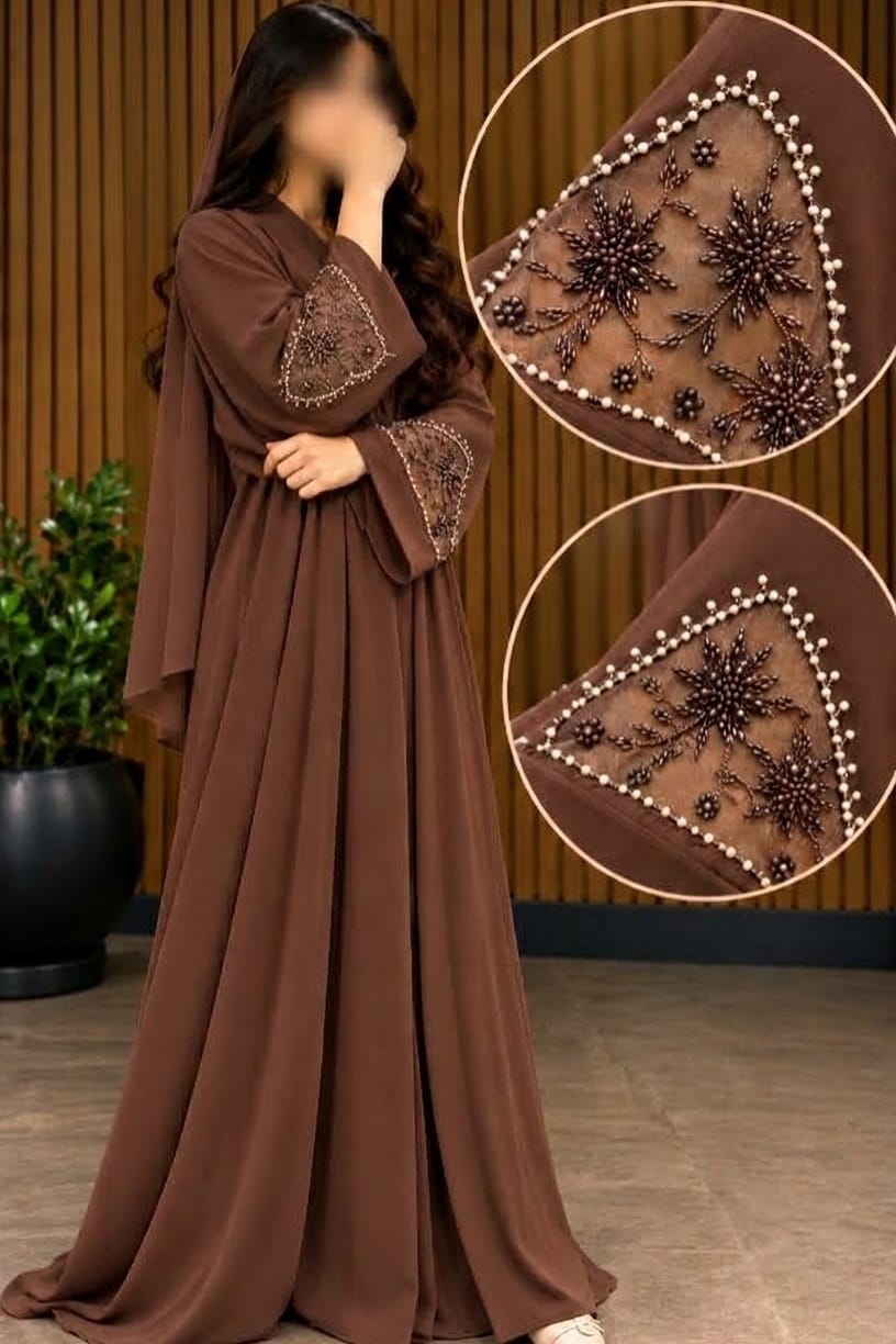 WAJHA ABAYA ORGANZA LEAF CUTDANA WORK ABAYA DESIGNER | ABDANIS